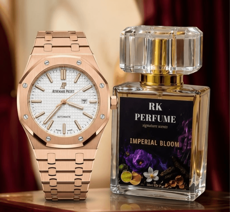 Rose Gold Luxury Timepiece and RK Imperial Bloom Perfume
